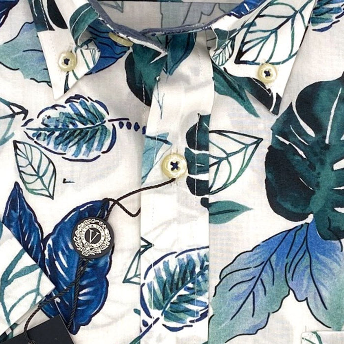 Tropical Leaf Print Cotton Madras Short Sleeve Cotton Sport Shirt by Viyella