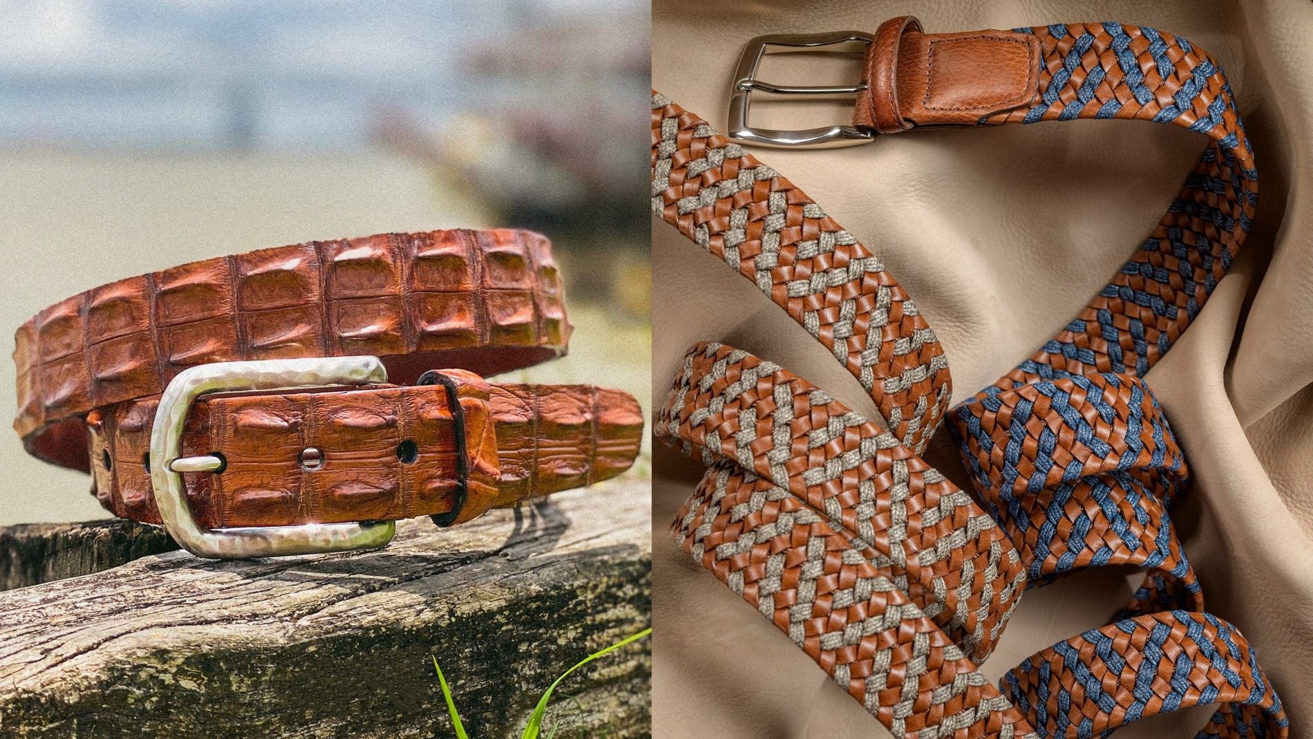 Italian Woven Cotton Belt in Tan, Brown & Cream by Torino Leather