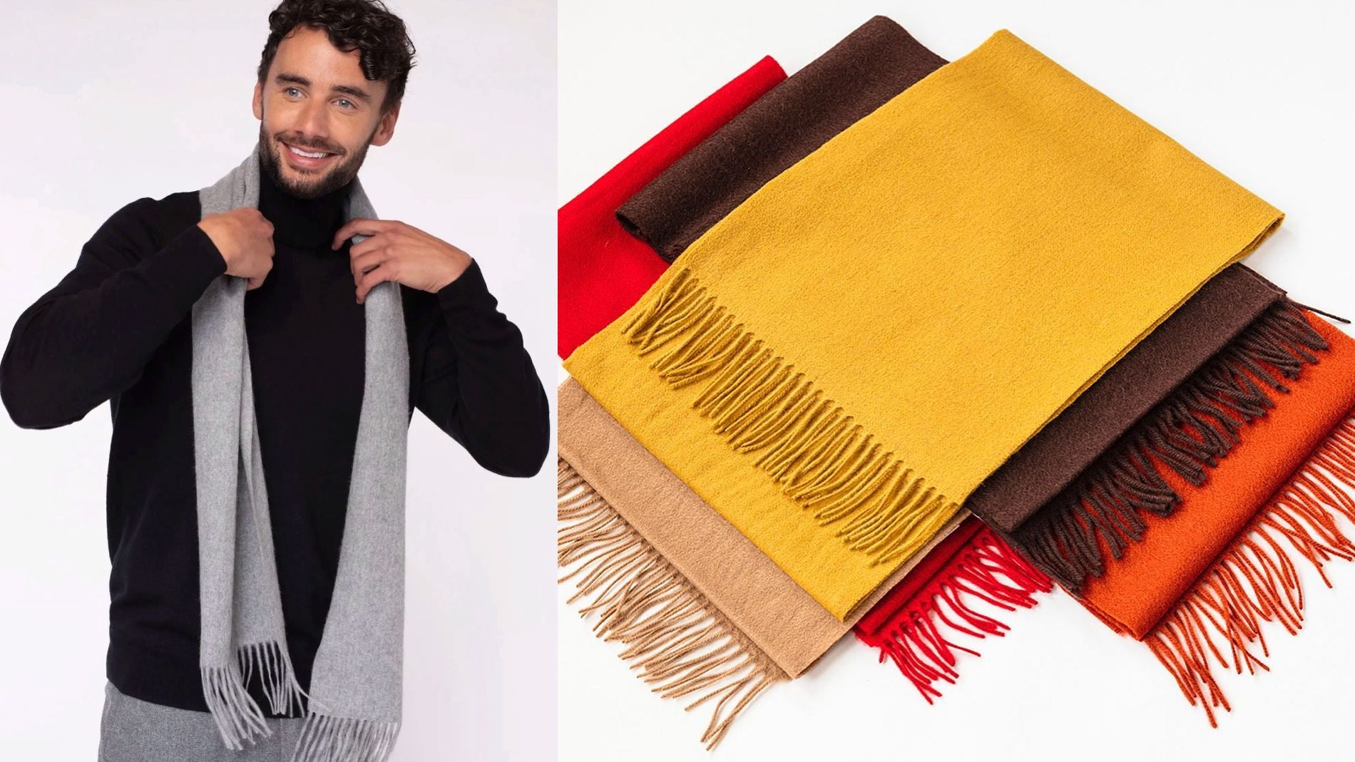 Pure cashmere knit scarf in Beige: Luxury Italian Accessories for Men