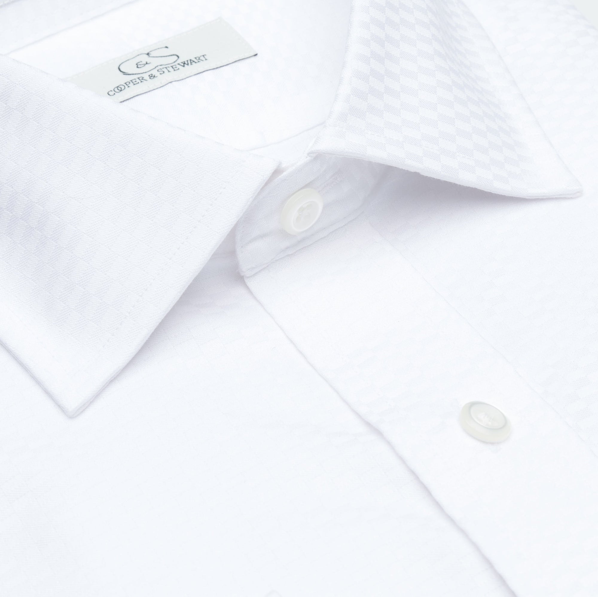 The Tuxedo Shirt - Wrinkle-Free Tonal Check Cotton Dress Shirt in White by Cooper & Stewart