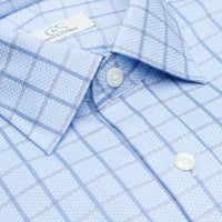 Blue Text Box Check Wrinkle-Free Cotton Dress Shirt with Spread Collar by Cooper & Stewart