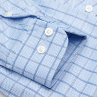 Blue Text Box Check Wrinkle-Free Cotton Dress Shirt with Spread Collar by Cooper & Stewart