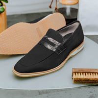 Meo 3 Sueded Goatskin Penny Loafer in Black by Zelli Italia