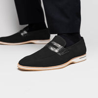 Meo 3 Sueded Goatskin Penny Loafer in Black by Zelli Italia