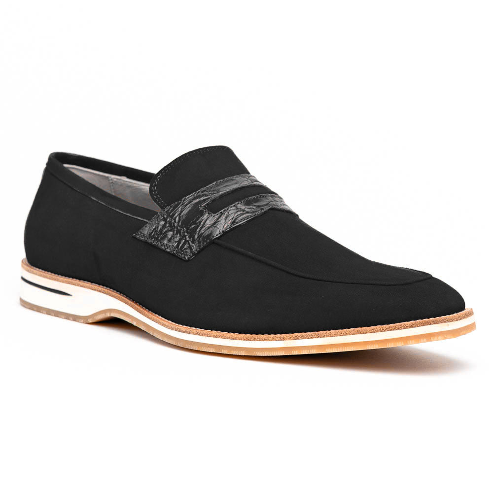 Meo 3 Sueded Goatskin Penny Loafer in Black by Zelli Italia