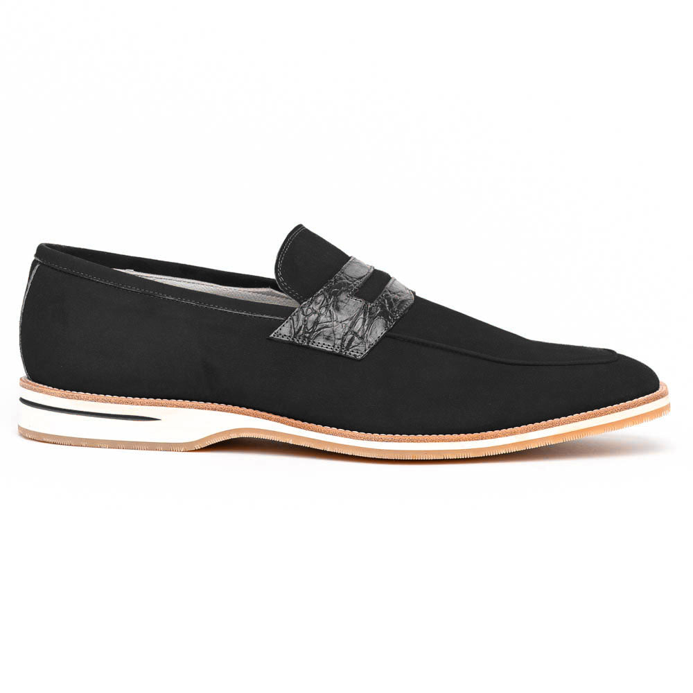 Meo 3 Sueded Goatskin Penny Loafer in Black by Zelli Italia