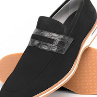 Meo 3 Sueded Goatskin Penny Loafer in Black by Zelli Italia