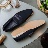 Meo 3 Sueded Goatskin Penny Loafer in Navy by Zelli Italia