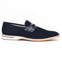 Meo 3 Sueded Goatskin Penny Loafer in Navy by Zelli Italia