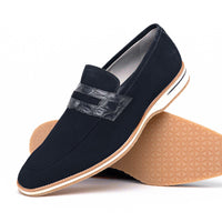 Meo 3 Sueded Goatskin Penny Loafer in Navy by Zelli Italia