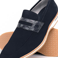 Meo 3 Sueded Goatskin Penny Loafer in Navy by Zelli Italia