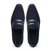 Meo 3 Sueded Goatskin Penny Loafer in Navy by Zelli Italia