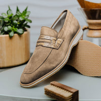 Meo 3 Sueded Goatskin Penny Loafer in Taupe by Zelli Italia