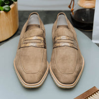 Meo 3 Sueded Goatskin Penny Loafer in Taupe by Zelli Italia