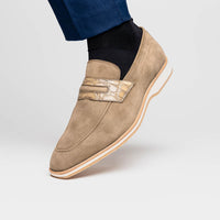 Meo 3 Sueded Goatskin Penny Loafer in Taupe by Zelli Italia