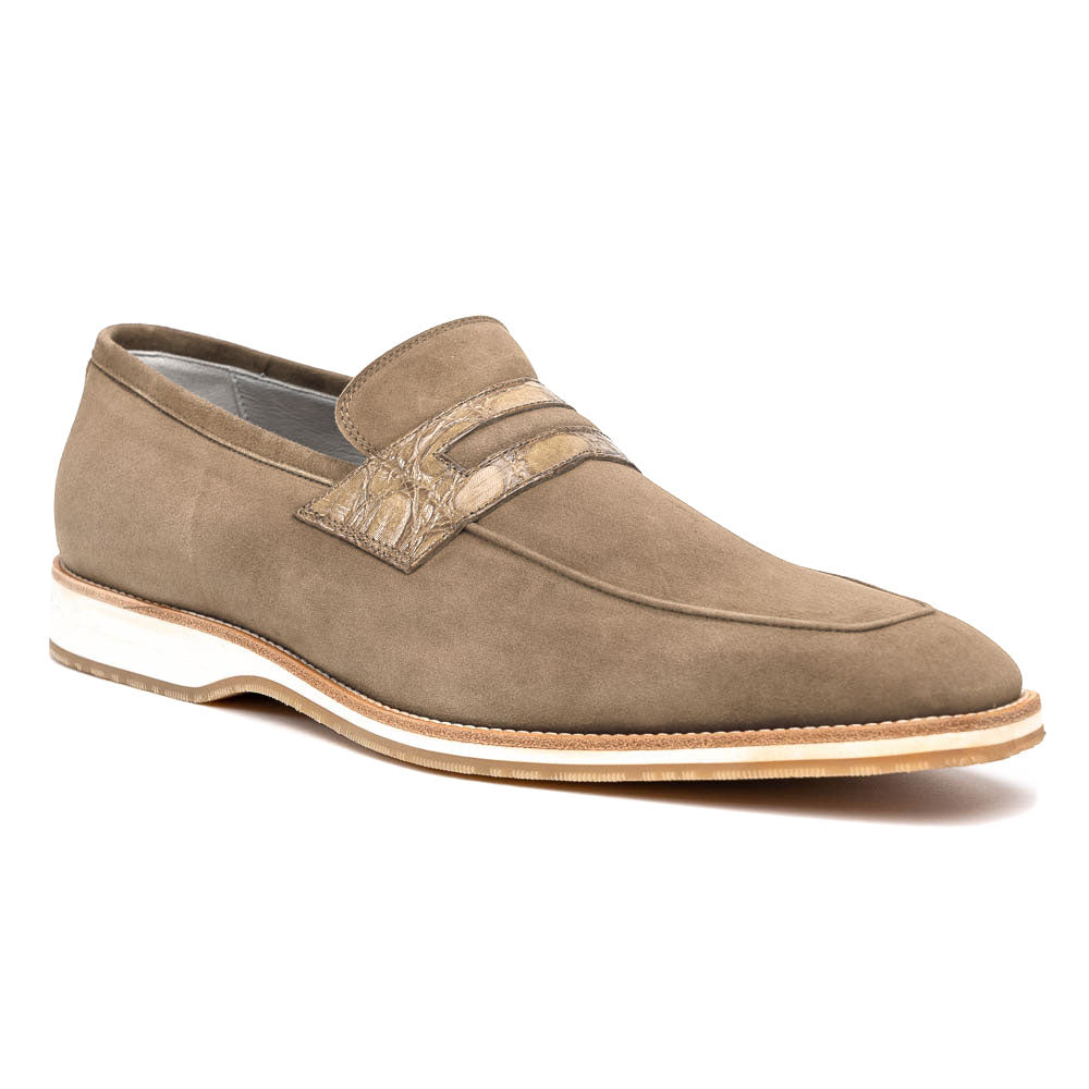 Meo 3 Sueded Goatskin Penny Loafer in Taupe by Zelli Italia