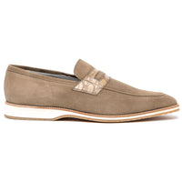 Meo 3 Sueded Goatskin Penny Loafer in Taupe by Zelli Italia