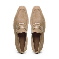 Meo 3 Sueded Goatskin Penny Loafer in Taupe by Zelli Italia