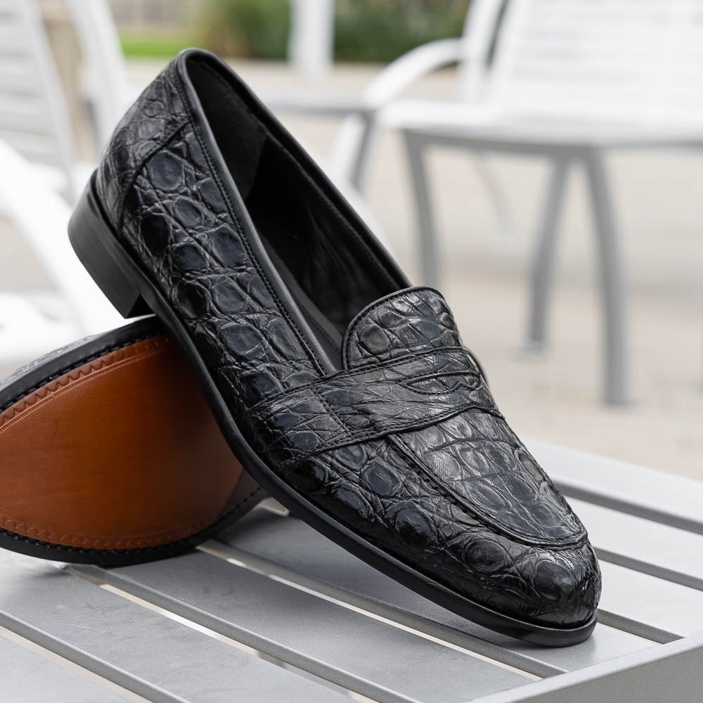 Tuscany Crocodile Penny Loafer in Black by Zelli Italia