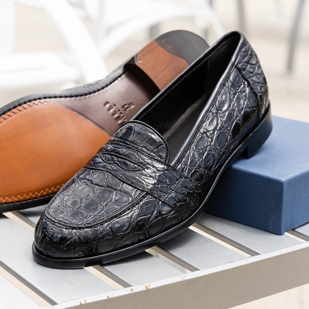 Tuscany Crocodile Penny Loafer in Black by Zelli Italia