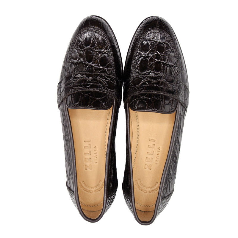 Tuscany Crocodile Penny Loafer in Nicotine by Zelli Italia