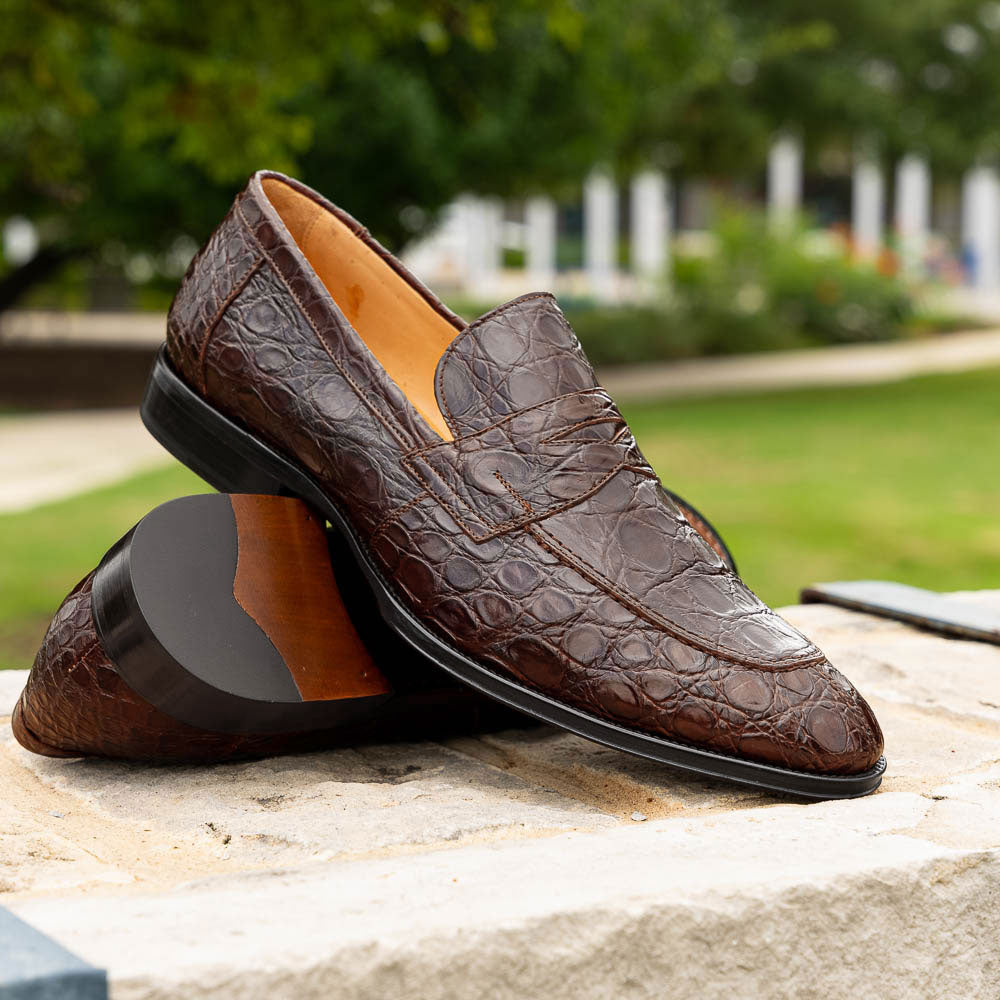 Roma Crocodile Penny Loafer in Cognac by Zelli Italia