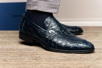 Roma Crocodile Penny Loafer in Navy by Zelli Italia