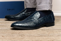 Roma Crocodile Penny Loafer in Navy by Zelli Italia