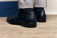 Roma Crocodile Penny Loafer in Navy by Zelli Italia