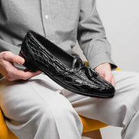 Franco Crocodile Tassel Loafer in Black by Zelli Italia