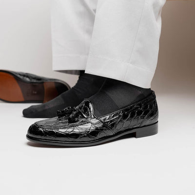 Franco Crocodile Tassel Loafer in Black by Zelli Italia