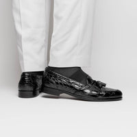 Franco Crocodile Tassel Loafer in Black by Zelli Italia