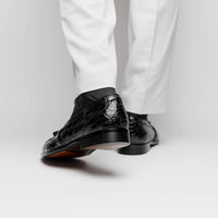 Franco Crocodile Tassel Loafer in Black by Zelli Italia