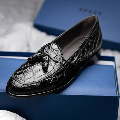 Franco Crocodile Tassel Loafer in Black by Zelli Italia