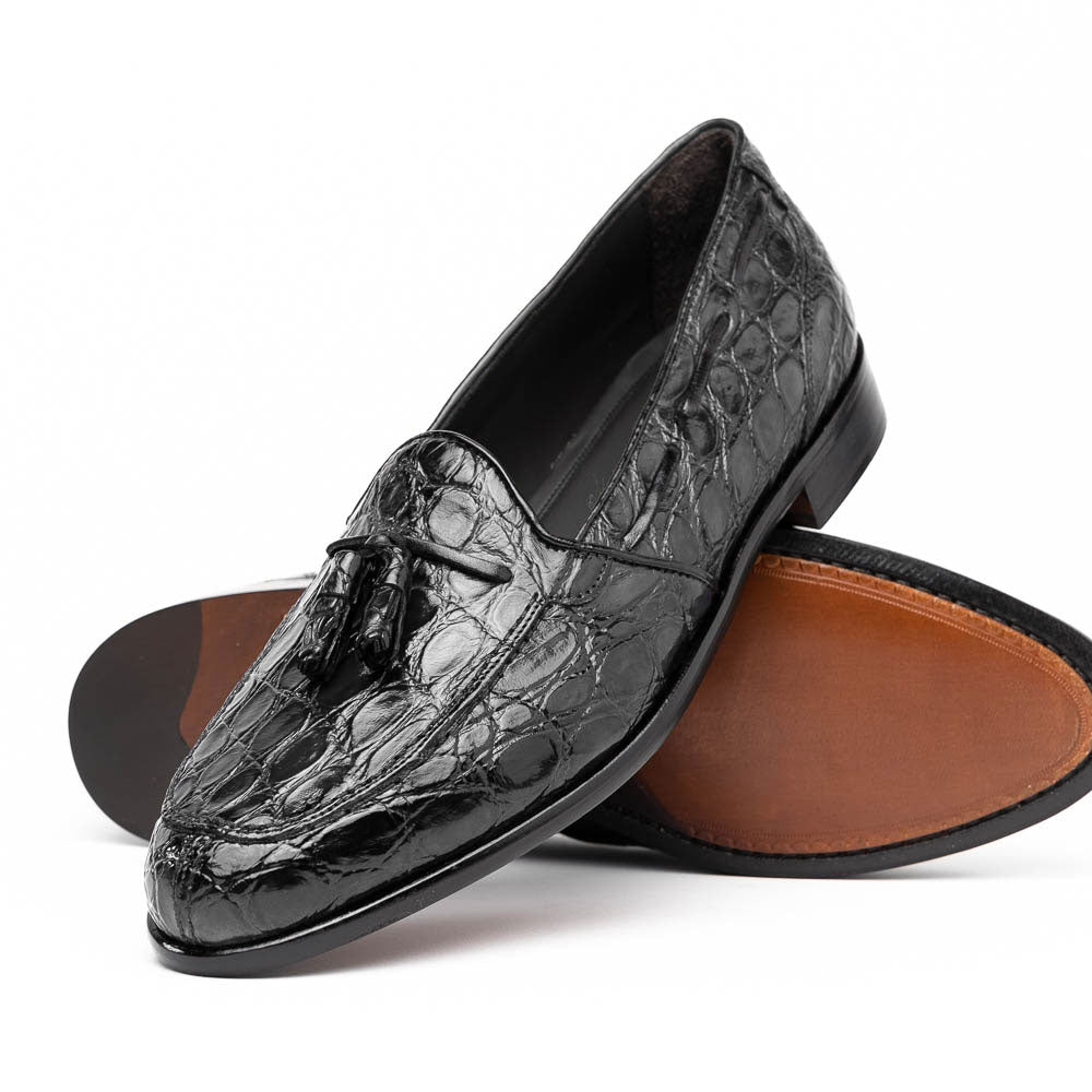 Franco Crocodile Tassel Loafer in Black by Zelli Italia