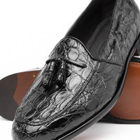 Franco Crocodile Tassel Loafer in Black by Zelli Italia