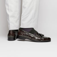 Franco Crocodile Tassel Loafer in Nicotine by Zelli Italia