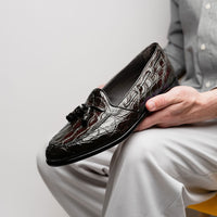 Franco Crocodile Tassel Loafer in Nicotine by Zelli Italia