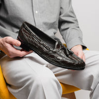 Franco Crocodile Tassel Loafer in Nicotine by Zelli Italia