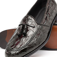 Franco Crocodile Tassel Loafer in Nicotine by Zelli Italia