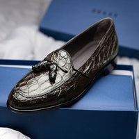 Franco Crocodile Tassel Loafer in Nicotine by Zelli Italia