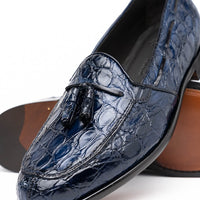 Franco Crocodile Tassel Loafer in Navy by Zelli Italia