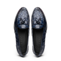 Franco Crocodile Tassel Loafer in Navy by Zelli Italia