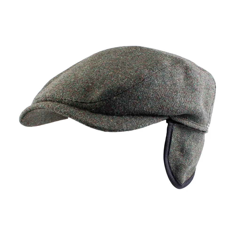 Ivy Contemporary Earflap Cap in Navy Mélange Shetland Wool (Size 58) by Wigens