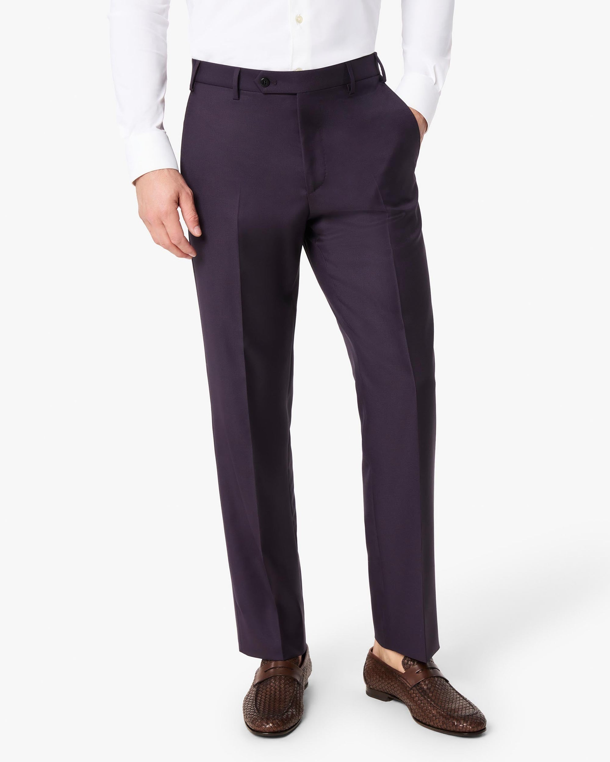 Devon Flat Front Super 110s Wool Serge Trouser in Cabernet (Modern Full Fit) by Zanella