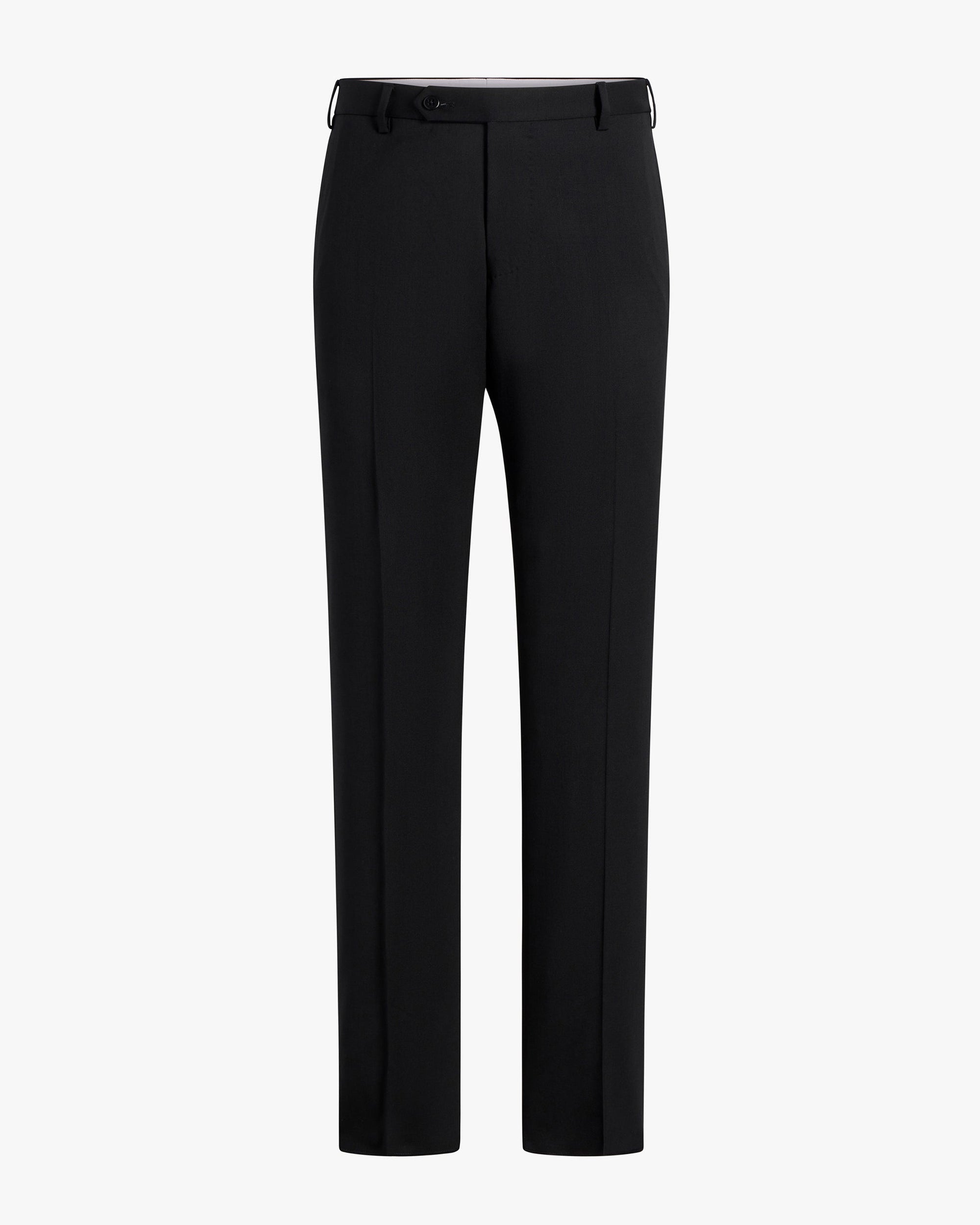 Devon Flat Front Stretch Wool Trouser in Black (Modern Full Fit) by Zanella