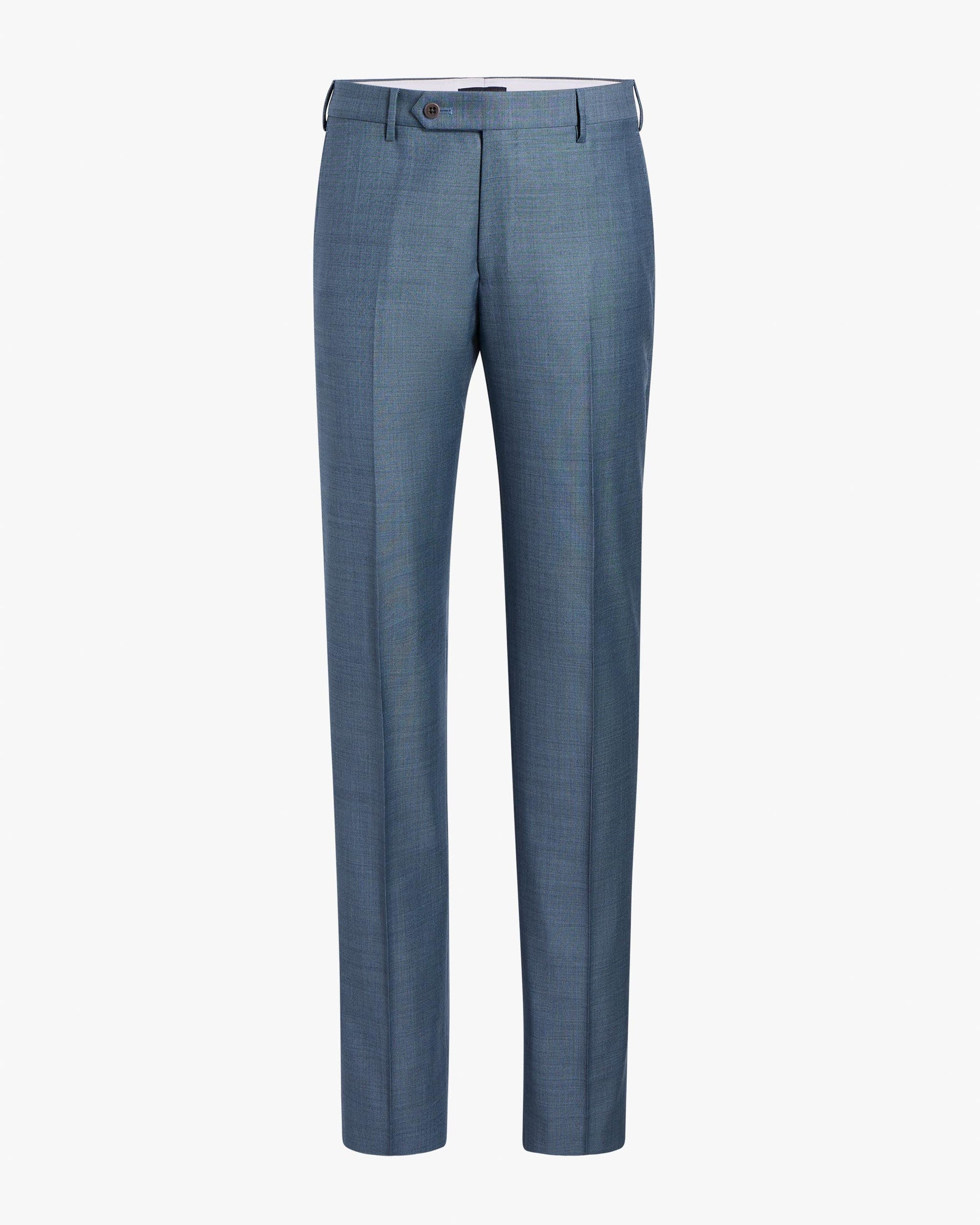 Parker Flat Front Sharkskin Wool Trouser in Medium Blue (Modern Straight Fit) by Zanella