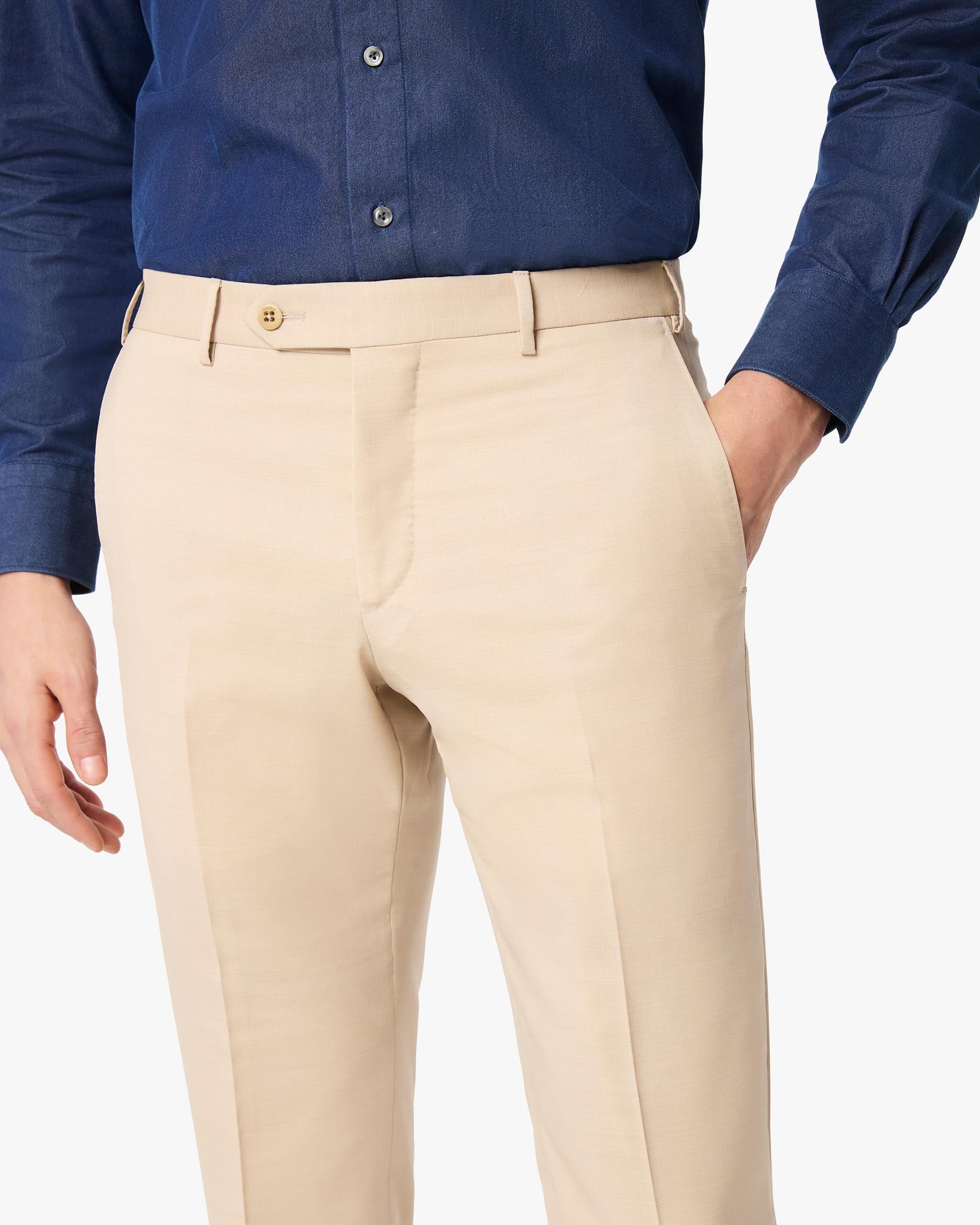 Parker Flat Front Stretch Wool Gabardine Trouser in Light Khaki (Size 36 - MORE COMING SOON!) (Modern Straight Fit) by Zanella