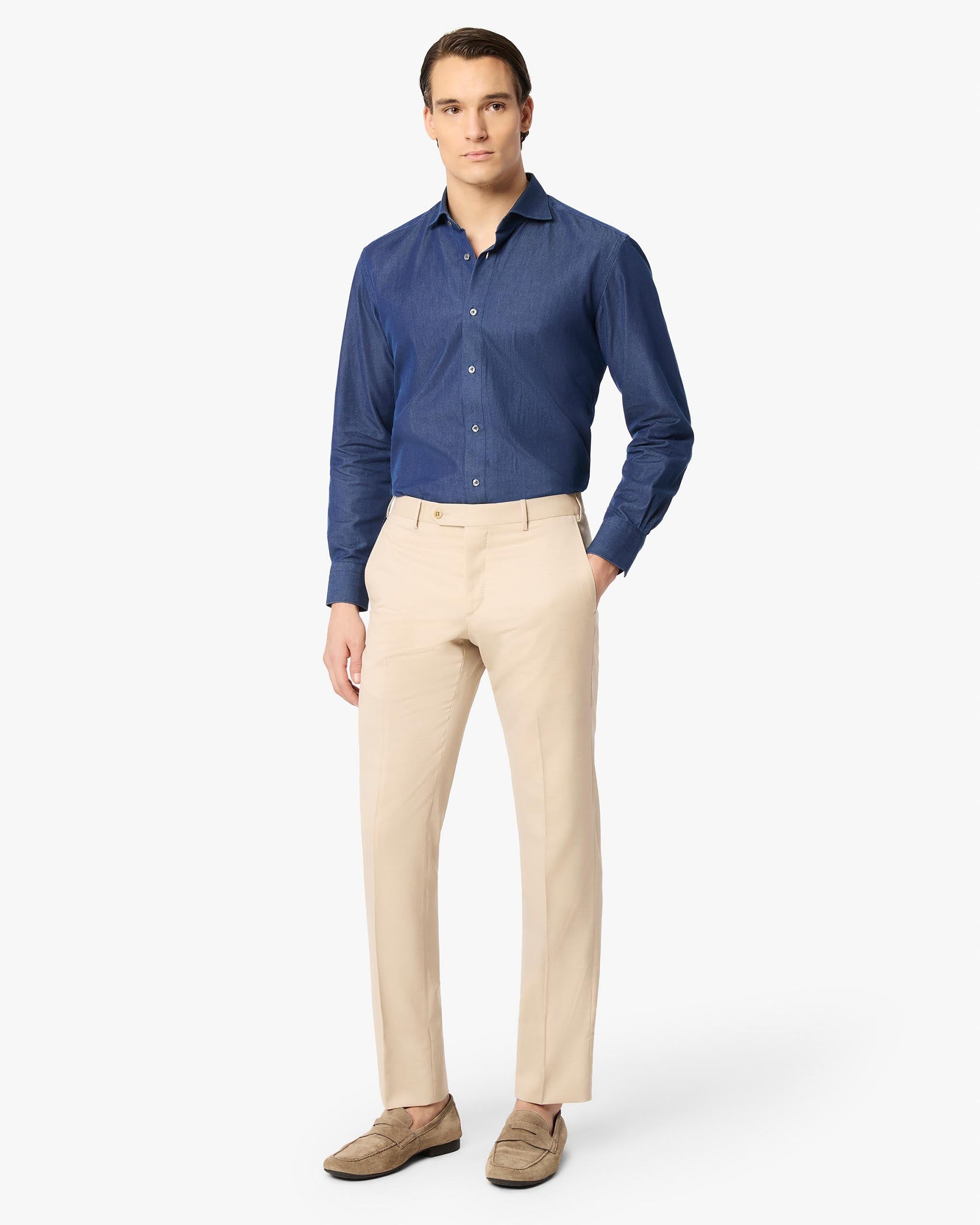 Parker Flat Front Stretch Wool Gabardine Trouser in Light Khaki (Size 36 - MORE COMING SOON!) (Modern Straight Fit) by Zanella