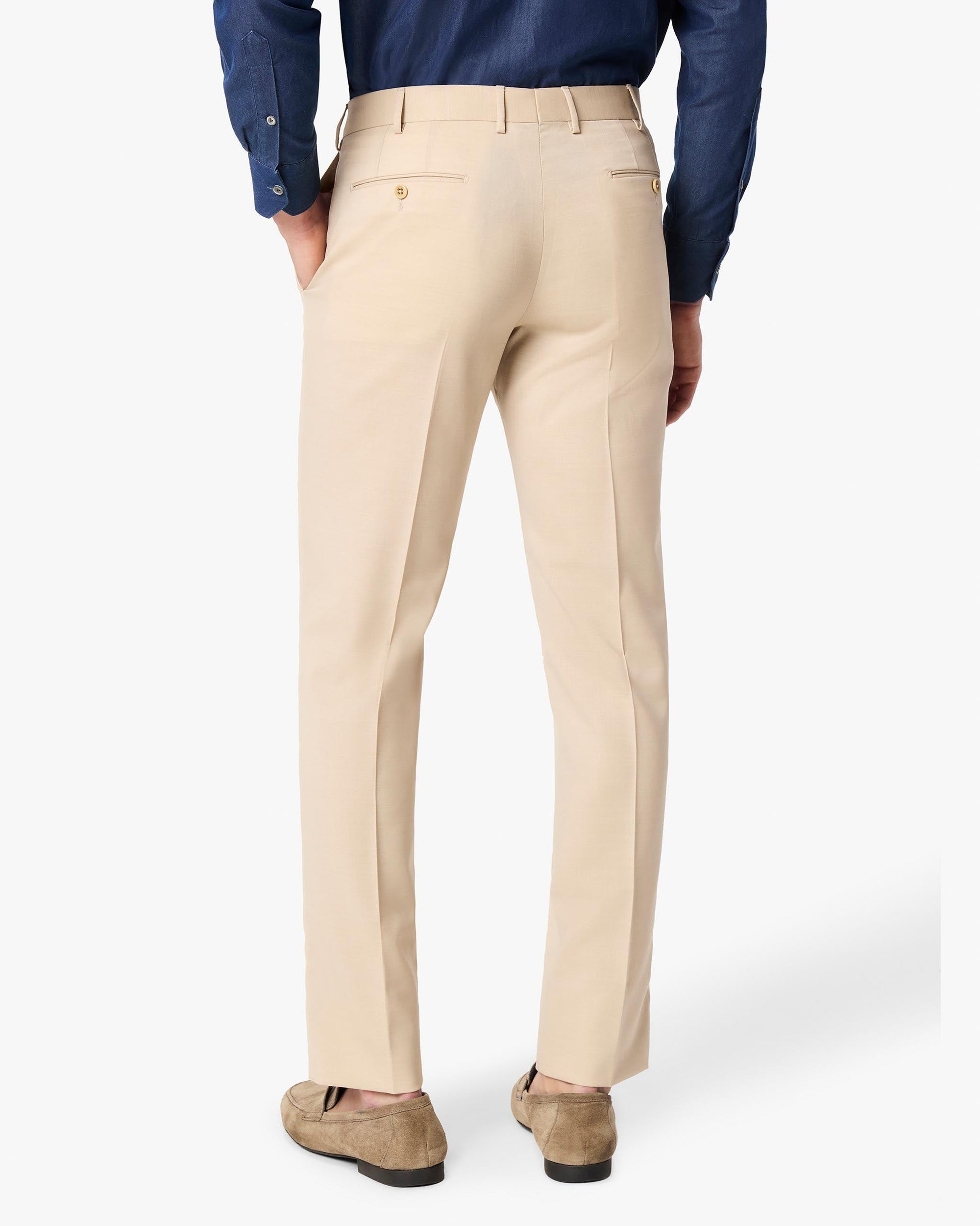 Parker Flat Front Stretch Wool Gabardine Trouser in Light Khaki (Size 36 - MORE COMING SOON!) (Modern Straight Fit) by Zanella